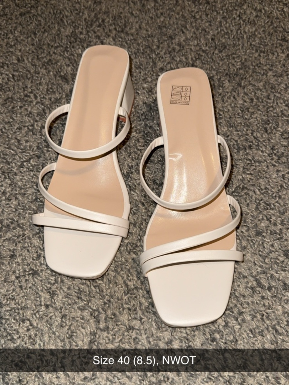Women's White Strappy Slip-on Heels